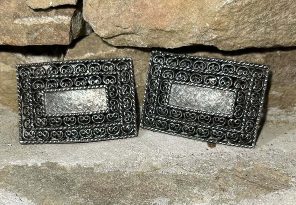 Tip Toe Vintage Art Deco Rectangle Silver Tone Shoe Clips
